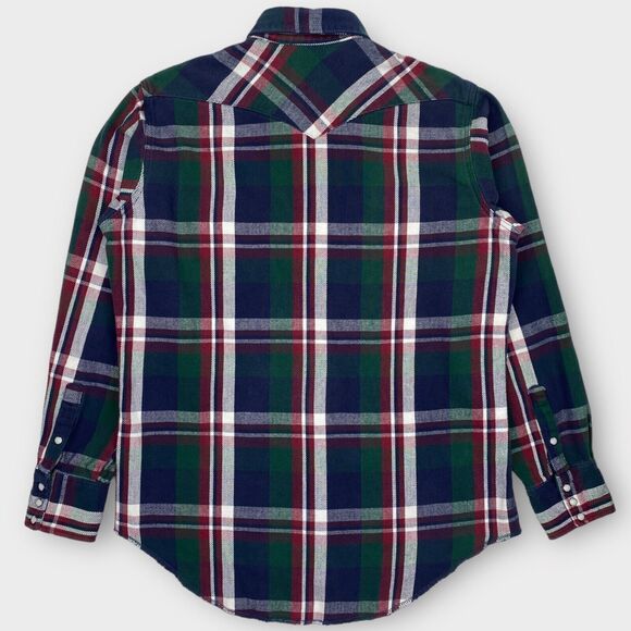 VINTAGE Wrangler Shirt Mens Medium Western Pearl Snap Long Tail Plaid Bushpopper - Picture 6 of 12